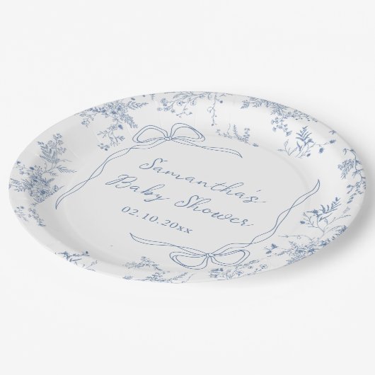 ブルーボウフローラベビーシャワー ペーパープレート (アングル)