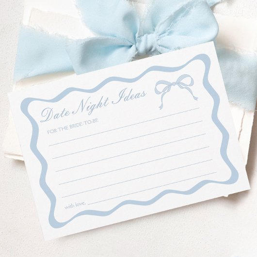 ブルーボウブライダルシャワーデイトナイトアイディアカード 招待状