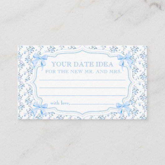 ブルーボウブライダルシャワーデイトナイトアイディア エンクロージャーカード (正面)