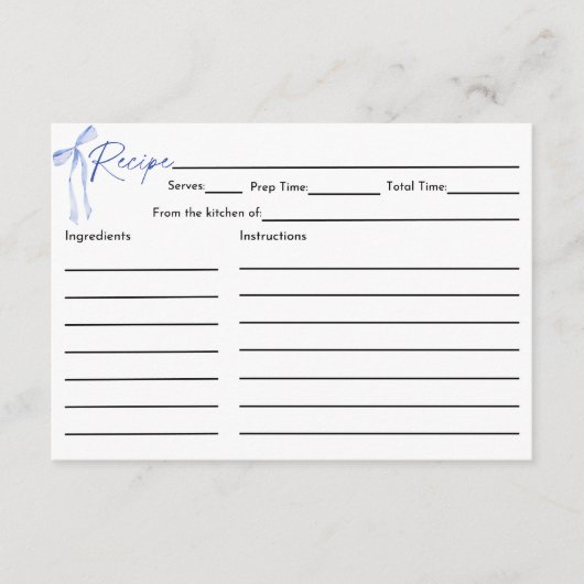 ブルーボウブライダルシャワーレシピカード エンクロージャーカード (正面)