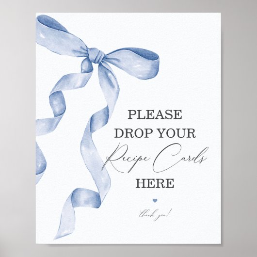 ブルーボウブライダルシャワー共有レシピカードサイン ポスター (正面)
