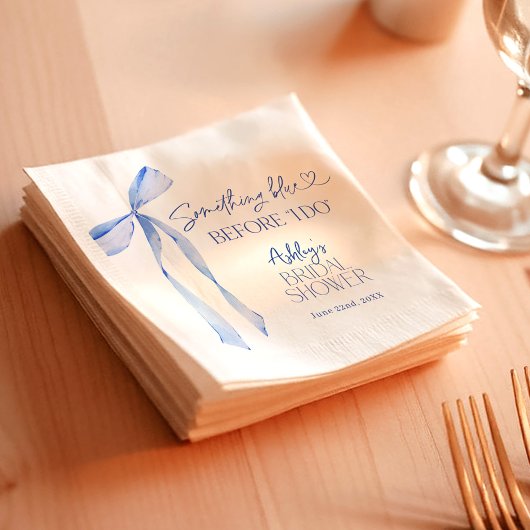 ブルーボウブライダルシャワー、私が行う前に何か青 スタンダードカクテルナプキン