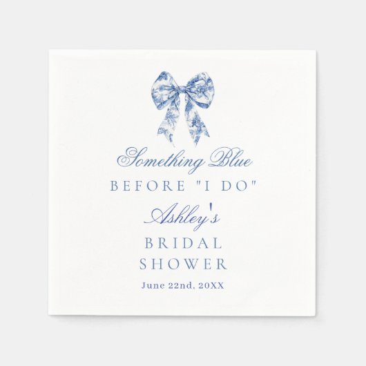ブルーボウブライダルシャワー、私が行う前に何か青 スタンダードカクテルナプキン (正面)
