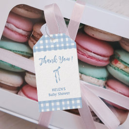ブルーボウプレイドシンプルボーイベビシャワー ギフトタグ