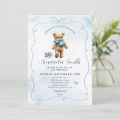 ブルーボウベアベビーシューズボーイベビーシャワー 招待状 (スタンド正面)