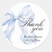 ブルーボウベイビーシャワーのお礼、ギフトタグ ラウンドシール (正面)