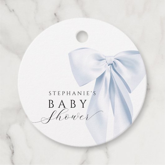 ブルーボウベイビーシャワーラウンドメッセージカード フェイバータグ (正面)