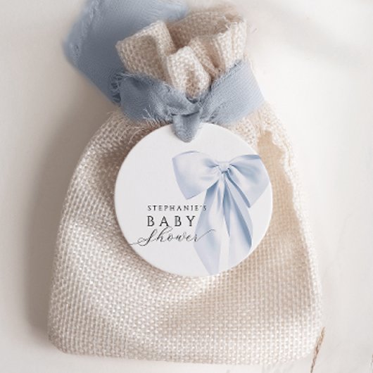 ブルーボウベイビーシャワーラウンドメッセージカード フェイバータグ