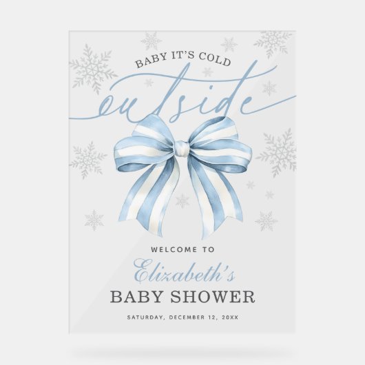 ブルーボウベビーその冷たい屋外ベビーシャワーへようこそ アクリルサイン (正面)