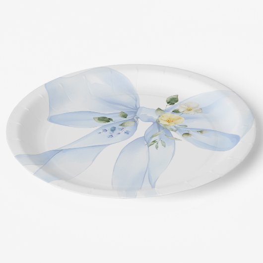 ブルーボウベビーの開花ワイルドフラワーベビーシャワー ペーパープレート (アングル)