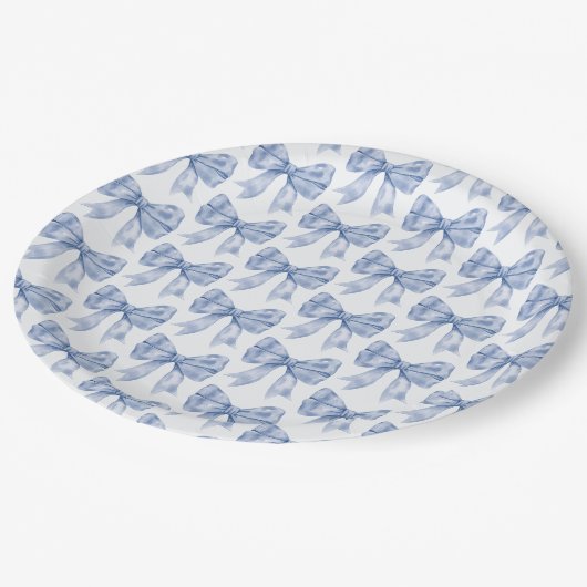 ブルーボウベビーまたはブライダルシャワー、バースデーパーティー ペーパープレート (アングル)