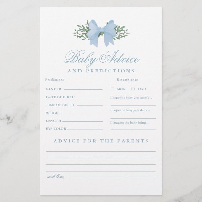 ブルーボウベビーアドバイス及び予測シャワーゲーム (正面)