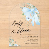 ブルーボウベビーイン開花フローラボーイアーチベイビーシャワー アクリル招待状 (正面)