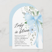 ブルーボウベビーイン開花フローラボーイアーチベイビーシャワー 招待状 (正面/裏面)