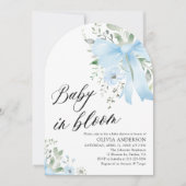 ブルーボウベビーイン開花フローラボーイアーチベイビーシャワー 招待状 (正面)