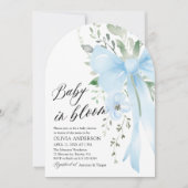 ブルーボウベビーイン開花フローラボーイアーチベイビーシャワー 招待状 (正面)