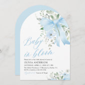 ブルーボウベビーイン開花フローラボーイアーチベイビーシャワー 招待状 (正面/裏面)