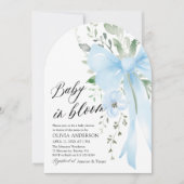 ブルーボウベビーイン開花フローラボーイアーチベイビーシャワー 招待状 (正面)