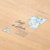 ブルーボウベビーイン開花フローラボーイベビーシャワー アクリル招待状 (レイダウン)