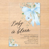 ブルーボウベビーイン開花フローラボーイベビーシャワー アクリル招待状 (正面)