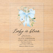 ブルーボウベビーイン開花フローラボーイベビーシャワー アクリル招待状 (正面)