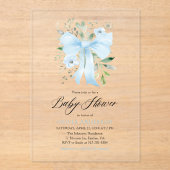 ブルーボウベビーイン開花フローラボーイベビーシャワー アクリル招待状 (正面)
