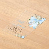 ブルーボウベビーイン開花フローラボーイベビーシャワー アクリル招待状 (レイダウン)