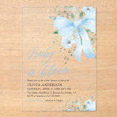 ブルーボウベビーイン開花フローラボーイベビーシャワー アクリル招待状 (正面)