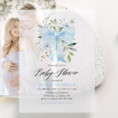 ブルーボウベビーイン開花フローラボーイベビーシャワー ベラム紙招待状