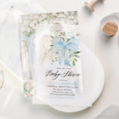 ブルーボウベビーイン開花フローラボーイベビーシャワー ベラム紙招待状