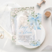 ブルーボウベビーイン開花フローラボーイベビーシャワー ベラム紙招待状