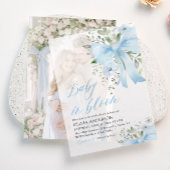 ブルーボウベビーイン開花フローラボーイベビーシャワー ベラム紙招待状