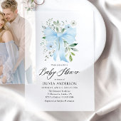 ブルーボウベビーイン開花フローラボーイベビーシャワー ベラム紙招待状