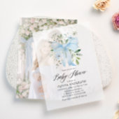 ブルーボウベビーイン開花フローラボーイベビーシャワー ベラム紙招待状