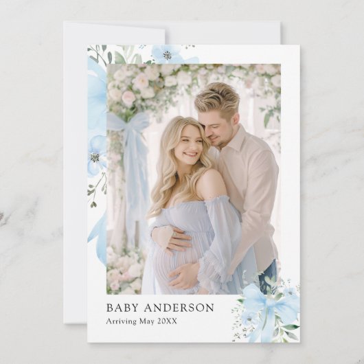 ブルーボウベビーイン開花フローラボーイベビーシャワー 招待状 (裏面)