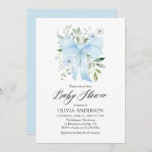 ブルーボウベビーイン開花フローラボーイベビーシャワー 招待状 (正面/裏面)