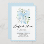 ブルーボウベビーイン開花フローラボーイベビーシャワー 招待状 (正面/裏面)
