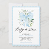 ブルーボウベビーイン開花フローラボーイベビーシャワー 招待状 (正面)
