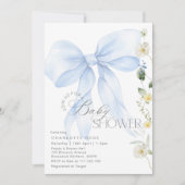 ブルーボウベビーイン開花フローラ男の赤ちゃんシャワー 招待状 (正面)