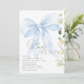 ブルーボウベビーイン開花フローラ男の赤ちゃんシャワー 招待状 (スタンド正面)