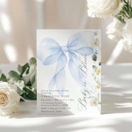 ブルーボウベビーイン開花フローラ男の赤ちゃんシャワー 招待状