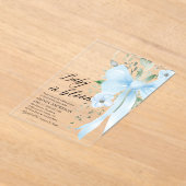 ブルーボウベビーイン開花フローラ男の赤ちゃんベビーシャワー アクリル招待状 (レイダウン)