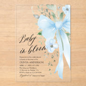 ブルーボウベビーイン開花フローラ男の赤ちゃんベビーシャワー アクリル招待状 (正面)