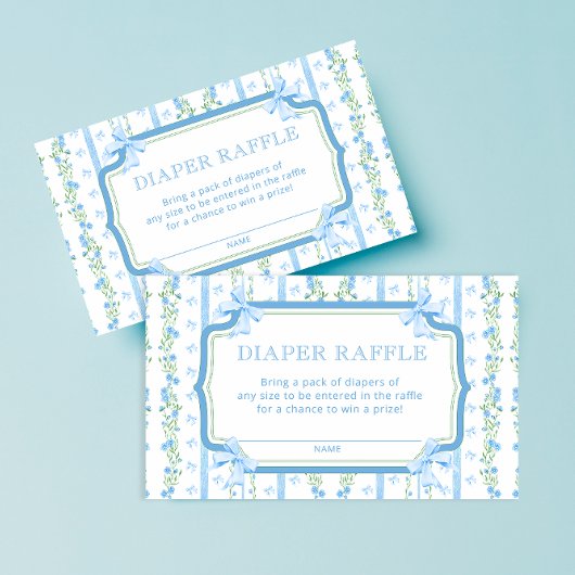 ブルーボウベビーシャワーおむつラッフルチケット エンクロージャーカード