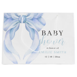 ブルーボウベビーシャワー招待状、ブルーコケット ラージペーパーバッグ