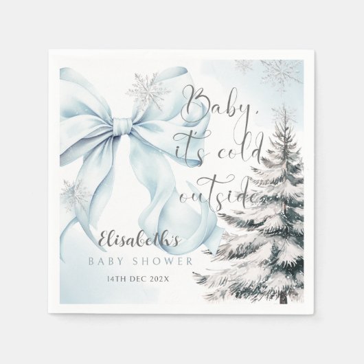 ブルーボウベビーベビーシャワー外は寒い スタンダードカクテルナプキン (正面)