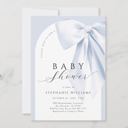 ブルーボウボーイアーチベイビーシャワー 招待状 (正面)