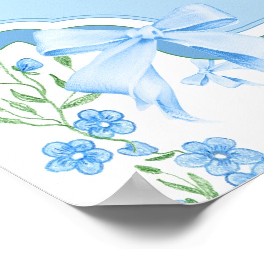 ブルーボウボーイシャビーみすぼらしいシックな赤ちゃんシャワーへようこそ ポスター (角)