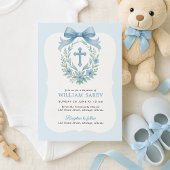 ブルーボウボーイバプテスマ招待状ウィズクロスリース 招待状