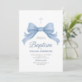 ブルーボウボーイバプテスマ招待状ウィズクロスリース 招待状 (スタンド正面)